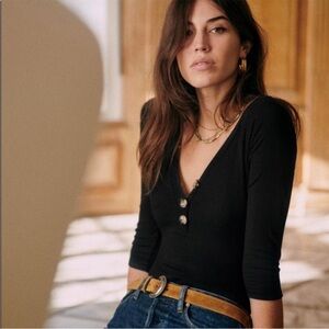 Sezane Olivia Black Bodysuit